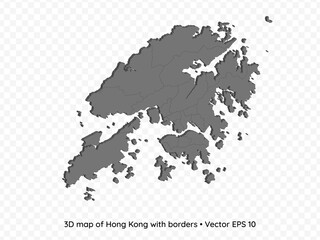 Obraz premium 3D map of Hong Kong with borders isolated on transparent background, vector eps illustration