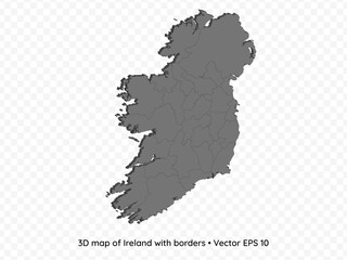 3D map of Ireland with borders isolated on transparent background, vector eps illustration