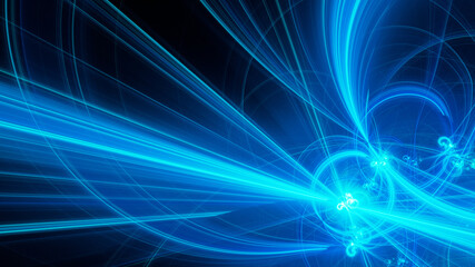 Abstract background, smooth blue lines on a black background