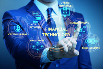 Businessman in financial technology fintech concept