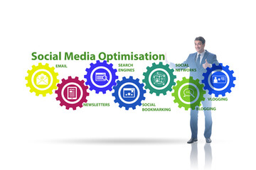 Social media optimisation concept with businessman