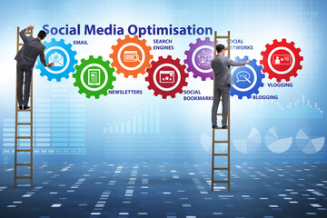 Social media optimisation concept with businessman