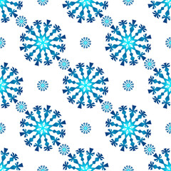 Winter seamless pattern with colorful gradient snowflakes on white background. Vector illustration for fabric, textile wallpaper, posters, gift wrapping paper. Christmas vector illustration.