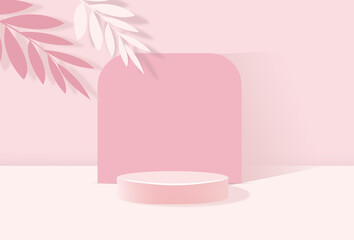 product presentation stand, geometric shape pastel pink podium in minimalist style