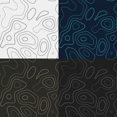 Topography patterns. Seamless elevation map tiles. Beautiful isoline background. Charming tileable patterns. Vector illustration.
