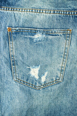 Denim jeans blue cloth with back pocket.