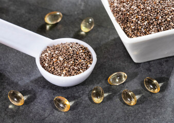 Chia seeds with omega 3 capsules - Salvia hispanica