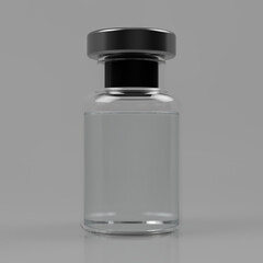 Coronavirus vaccine bottle 3d render with liquid vaccination for the COVID 19 mutant variant virus