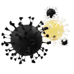 Coronavirus abstract render, mutant variant splitting and floating, COVID 19 virus 