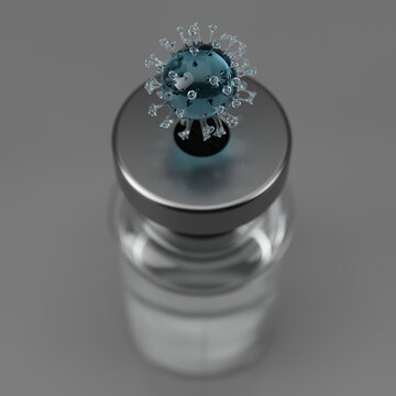 Mutant virus in a vaccine bottle, coronavirus COVID 19 variant 