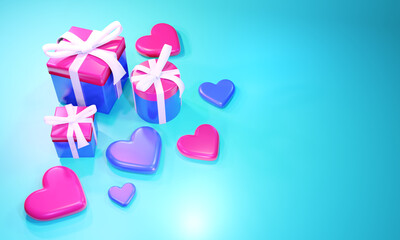 valentine gift box and love 3d rendered background illustration 
