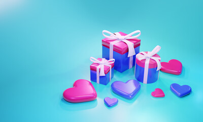 valentine gift box and love 3d rendered background illustration 