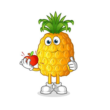 recommend clip art: pineapple eating an apple illustration. character vector