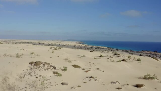 Spain, Canary Islands, Fuerteventura, aerial view of  Corralejo Dunes Natural Park