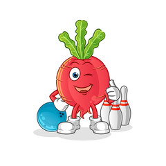 radish play bowling illustration. character vector