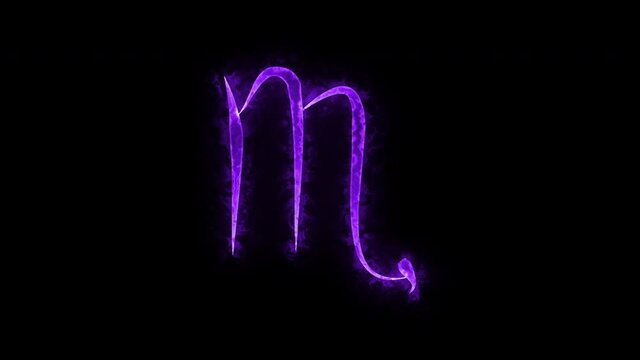 The Scorpio zodiac symbol, horoscope sign lighting effect purple neon glow. Royalty high-quality free stock of Scorpio signs isolated on black background. Horoscope, astrology icons with simple style