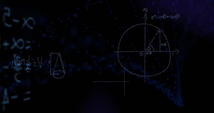 Digital animation of mathematical equations and formulas against dna structure spinning on purple ba