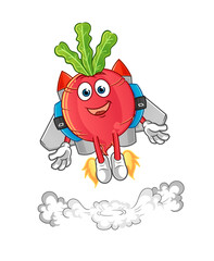 radish with jetpack mascot. cartoon vector