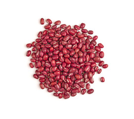 Red Azuki beans ( Adzuki or japanese red bean ) isolated on white background. Top view.