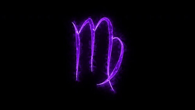 The Virgo zodiac symbol, horoscope sign lighting effect purple neon glow. Royalty high-quality free stock of Virgo signs isolated on black background. Horoscope, astrology icons with simple style	