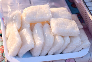 Sticky rice in a clear plastic bag