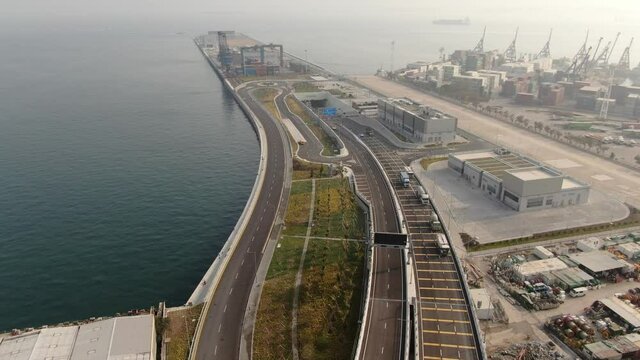 Hong Kong Underwater Tunnel linking Chek Lap Kok airport and Tuen Mun, Aerial view.