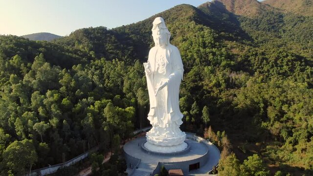 Aerial view of Hong Kong Tsz Shan monastery and the famous Avalokitesvara Guan Yin Statue, Goddess of mercy.