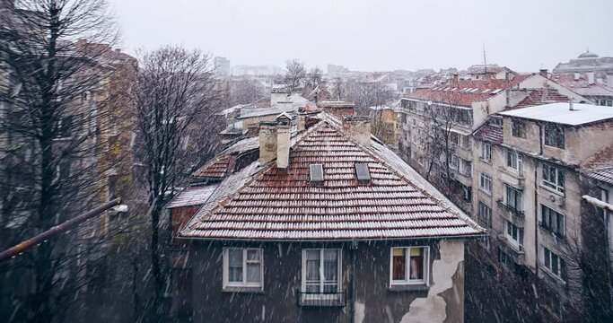 A 4K timelapse of the city center of Sofia, Bulgaria, in the European Union, on a snowy, winter day.