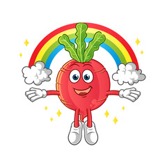 radish with a rainbow mascot. cartoon vector
