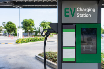Close-Up Charging station for electric cars in Public parking lot