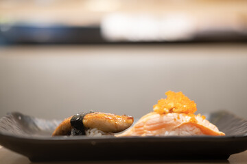 Salmon and Foie Gras Sushi.