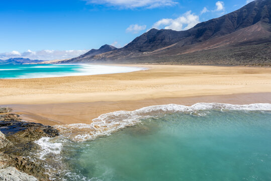 Landscape of Cofete beach in Fuerteventura Island, Canary Islands, Spain - Travel and summer vacation concept