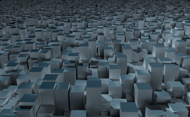Abstract illustration of 3d grey blocks against black background