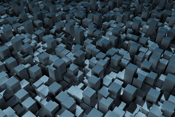 Abstract illustration of 3d grey blocks against black background