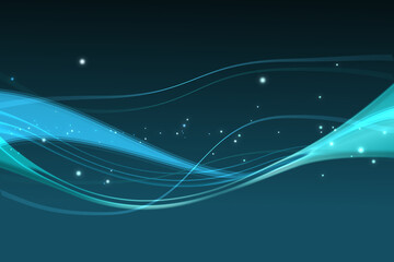 Abstract illustration of blue glowing digital waves and white particles against blue background