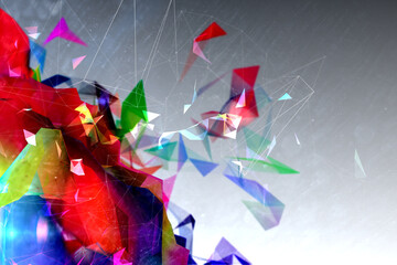 Abstract illustration of multicolor geometric polygonal shapes against grey background