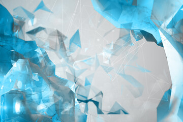 Abstract illustration of blue geometric polygonal shapes against grey background