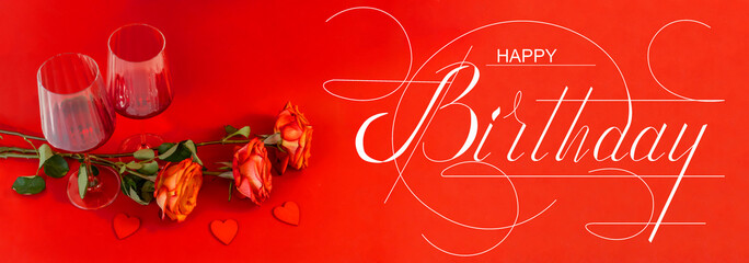 postcard , Internet banner , flat lay with a birthday greeting, with the inscription - happy birthday