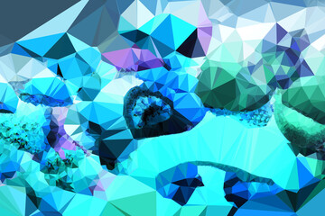Naklejka na ściany i meble Abstract illustration of purple and green geometrical polygonal abstract shapes against blue backgro