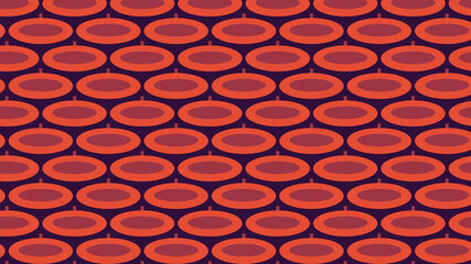 Abstract illustration of orange geometrical circular shapes in seamless pattern against blue backgro
