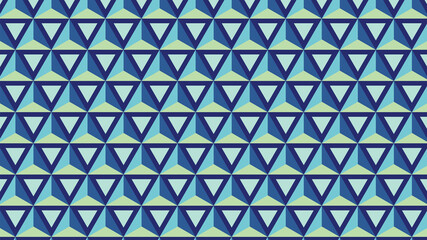 Abstract illustration of blue geometrical triangular shapes in seamless pattern against green backgr