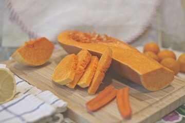 pumpkin on a wooden board