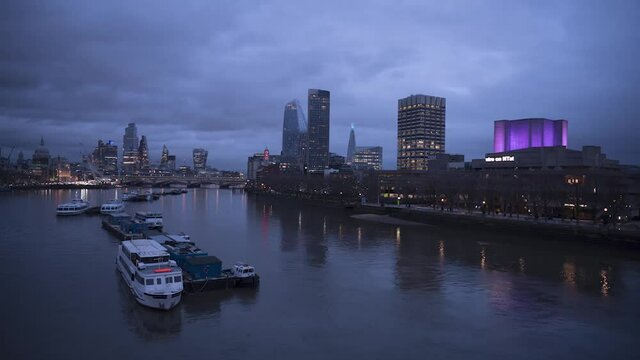 Evening view of the City of London from Waterloo Bridge