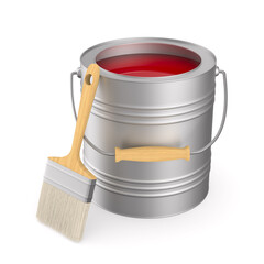 brush and can with colour on white background. Isolated 3D illustration