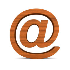 wooden symbol email on white background. Isolated 3D illustration