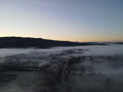 sunrise in the fog