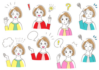 色々な表情とポーズの女性　イラストセット