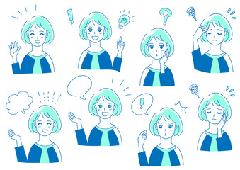 色々な表情とポーズの女性　イラストセット