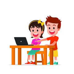 happy cute kids use laptops for learning