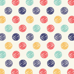 Digitally generated seamless pattern with multicolored scribbled dots against beige background